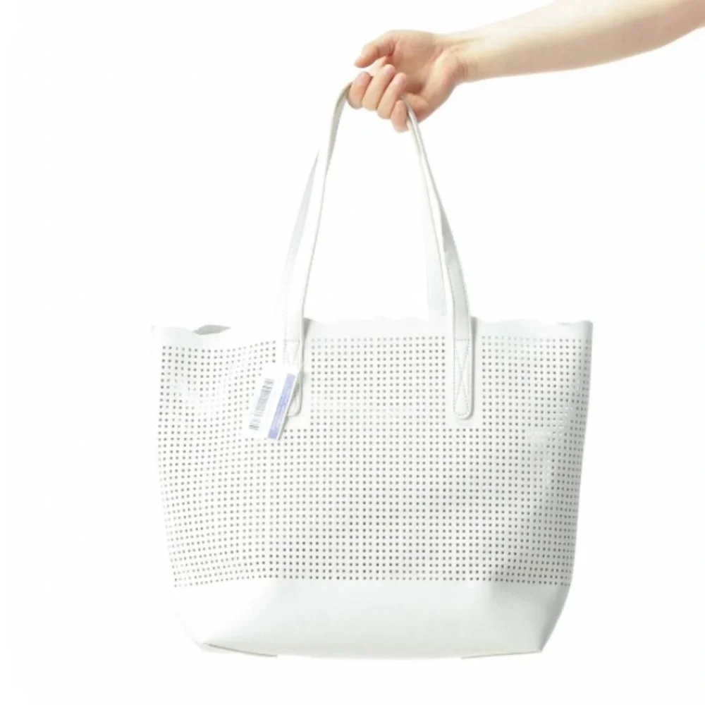 Neiman Marcus White Cut-Out See-Through Design Open Tote in White